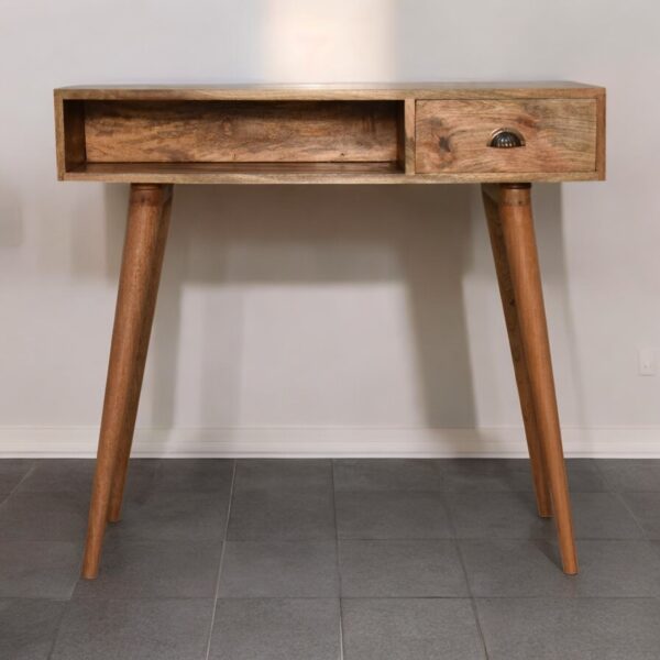 solid wood writing desk with open slot and 1 drawer