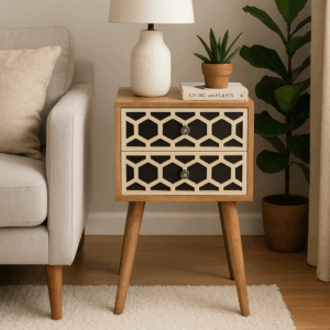 2 drawer bone inlay side table