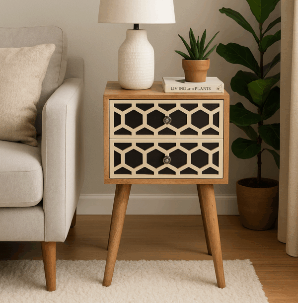 2 drawer bone inlay side table