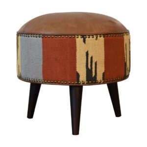 Alternative view of Durrie & Leather Mixed Footstool