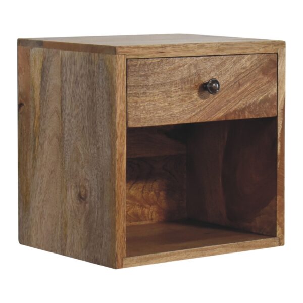 floating side table with 1 drawer and 1 open slot.