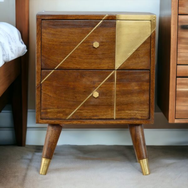 wooden side table with gold detail