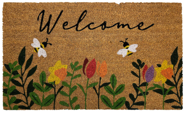 Latex Backed Coir Mat - Floral Bee