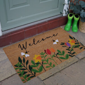 Latex Backed Coir Mat - Floral Bee