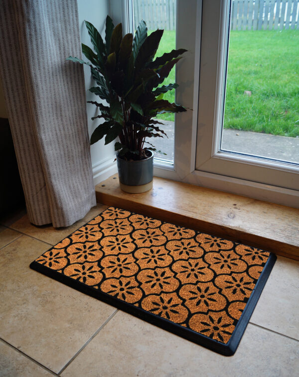 Rubber & Coir Tray Mat - Black Geo
