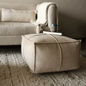 Tomos Beige Cotton Pouffe