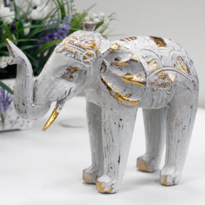 Alternative view of Hand Carved Wooden Elephant - White Gold