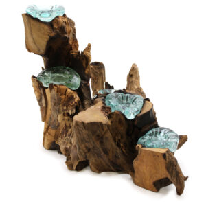 Alternative view of Molten Glass on Wood - Five Candle Holder