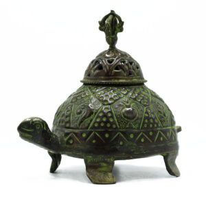 Alternative view of Brass Verdigris Tibetan Incense Holder - Large Turtle