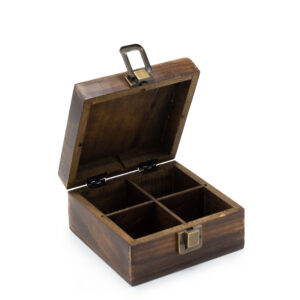 Alternative view of Mango Carved Tea Box - (Four Compartments)