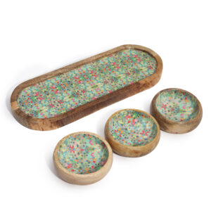 Alternative view of Mango Wood Tray & 3 Bowls - Mediterranean Tile