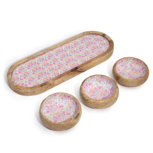 Alternative view of Mango Wood Tray & 3 Bowls - Pretty Floral