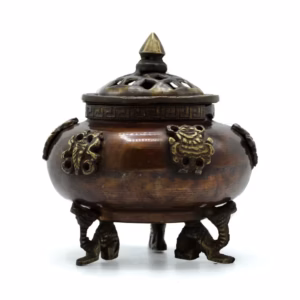 Alternative view of Brass Tibetan Incense Burner - Six Symbols Standing Pot