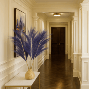 lavender rayung grass in basket in hallway setting