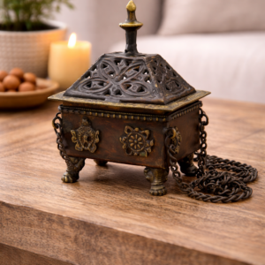 Alternative view of Brass Tibetan Incense Burner - Square Hanging Pot