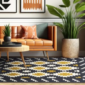 handwoven kilim with a sofa and decor