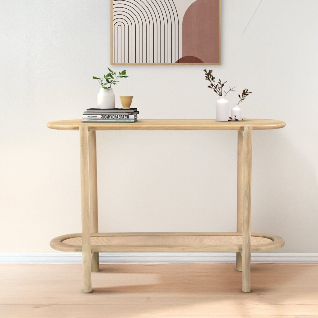Natural Materials: Mango Wood & Rattan Console Table