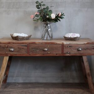 Alternative view of Recycled Teak Console Table with Drawers – Handcrafted Entryway Table 150cm
