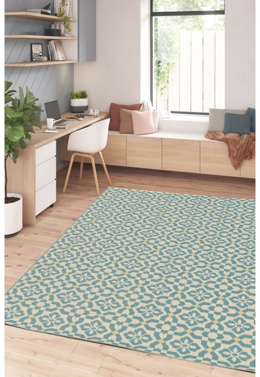 Cosmos Tile Blue Rug – Modern Geometric Flatweave Rug - Image 2