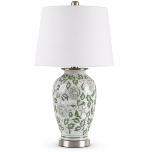 Green Floral Ceramic Table Lamp – 63cm Elegant Bedside & Living Room Lamp