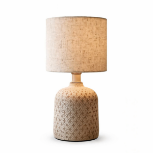 Beige Ceramic Table Lamp with Fabric Shade – 20cm Decorative Bedside Lamp