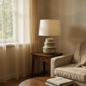 Alternative view of Textured Ceramic Table Lamp – 39cm Neutral Bedside & Living Room Lamp