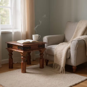 Alternative view of Rustic Wooden Square Coffee Table – Solid Wood Living Room Table 45cm