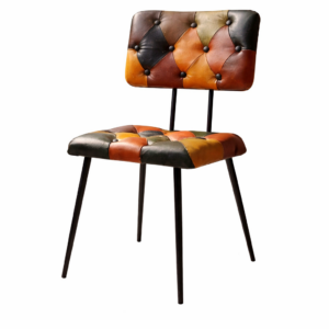 Harlequin Patchwork Leather Chair – Vintage Style Dining & Accent Chair