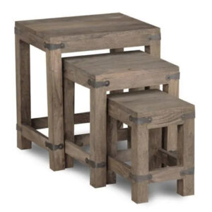 Jali Mango Nest of 3 Coffee Tables – Solid Wood Rustic Nesting Tables