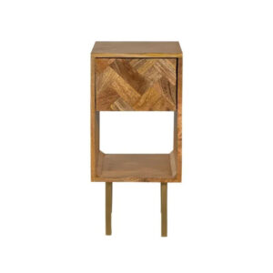 Block Light Mango Side Table – Solid Wood Bedside Table with Herringbone Drawer