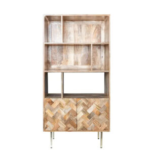 Block Light Mango 80cm Bookcase – Solid Wood Shelving Unit with Herringbone Cabinet