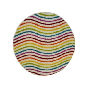 Colour Pop Wave Round Kids Rug – Rainbow Stripe Playroom Rug