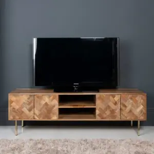 Alternative view of Block Light Mango 180cm TV Unit – Solid Wood Herringbone Media Console