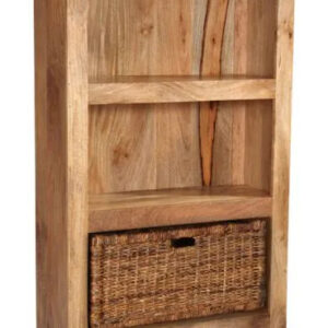 Light Dakota Mango Wood 77cm Bookcase with Basket – Solid Wood Shelving Unit