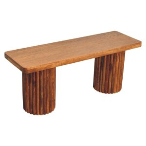 Astoria Fluted Mango Wood Bench in Amber Oak Finish